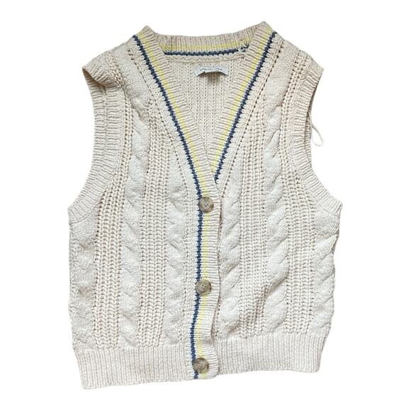 American Eagle cable knit, cotton cardigan sweater vest - Picture 1 of 5